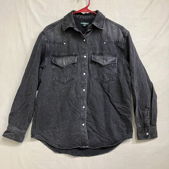 NWOT Wild Fable Women's Size XS Black Oversized L-Sleeve Button-Up Denim Jacket - Picture 3 of 11